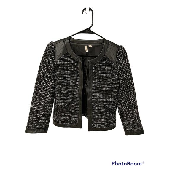 Frenchi wool tweed faux leather black blazer XS - Picture 1 of 7